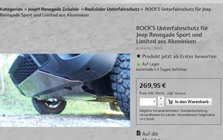 ROCK'S Unterfahrschutz für Jeep Renegade Sport und Limited aus Aluminium -  www.