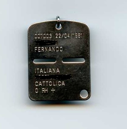PIASTRINE MILITARI Targhetta italiana in metallo di riconoscimento 