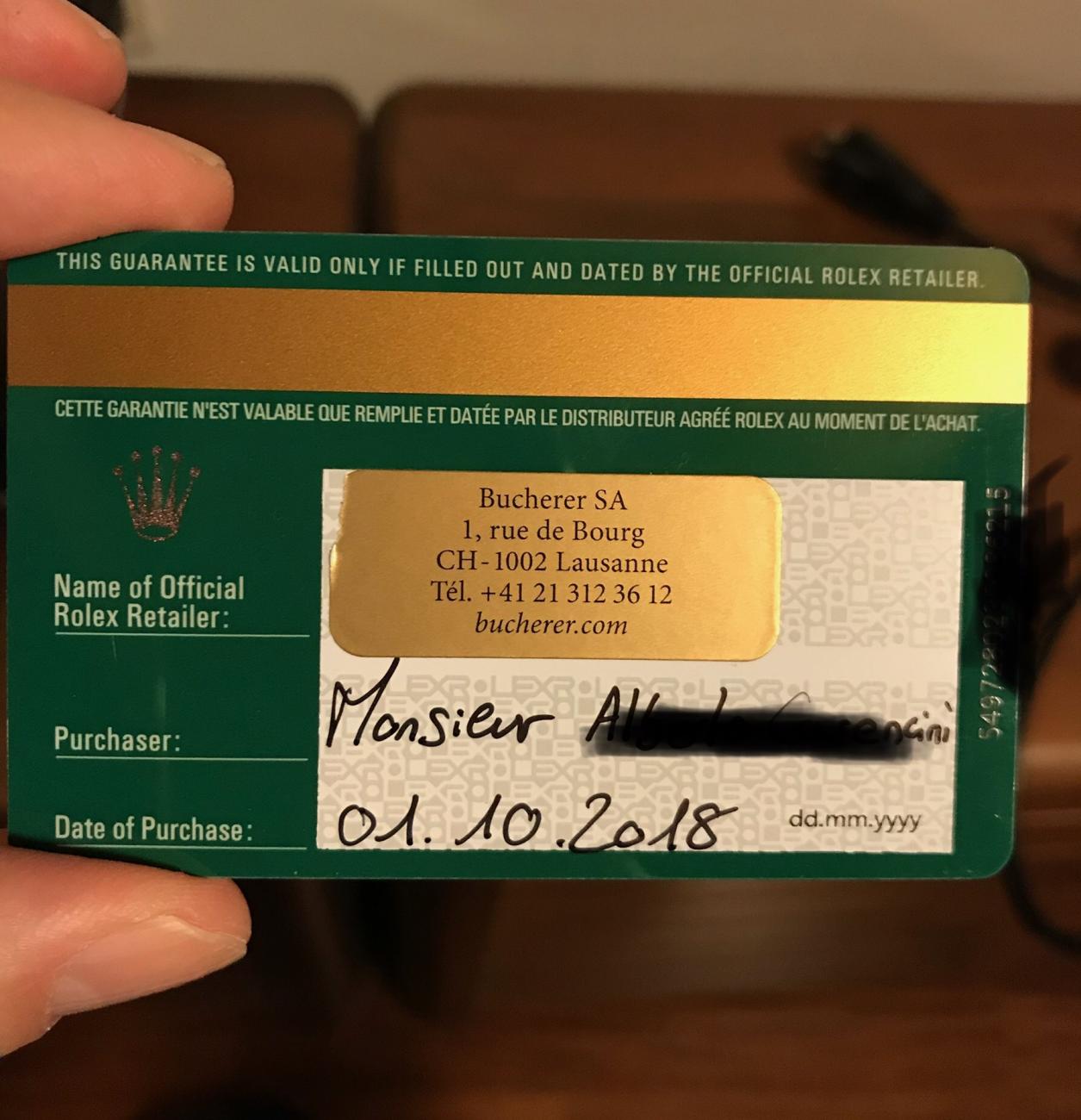 Pareri su garanzia card Rolex